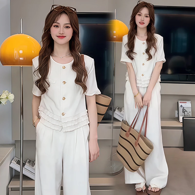 设计感时髦遮肉套装女2025年夏季新款洋气减龄上衣直筒裤两件套潮