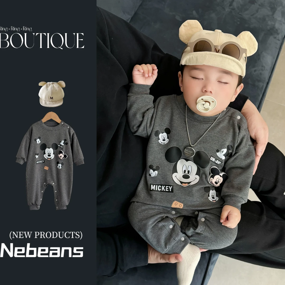 （正版授权）2025春新品潮款卡通连身衣男女宝A棉柔软米奇哈衣爬服