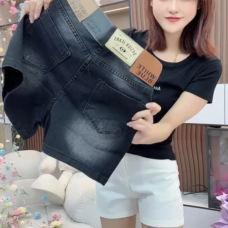 黑灰色牛仔短裤女夏季薄款2025年新款高腰显瘦直筒A字阔腿热裤子