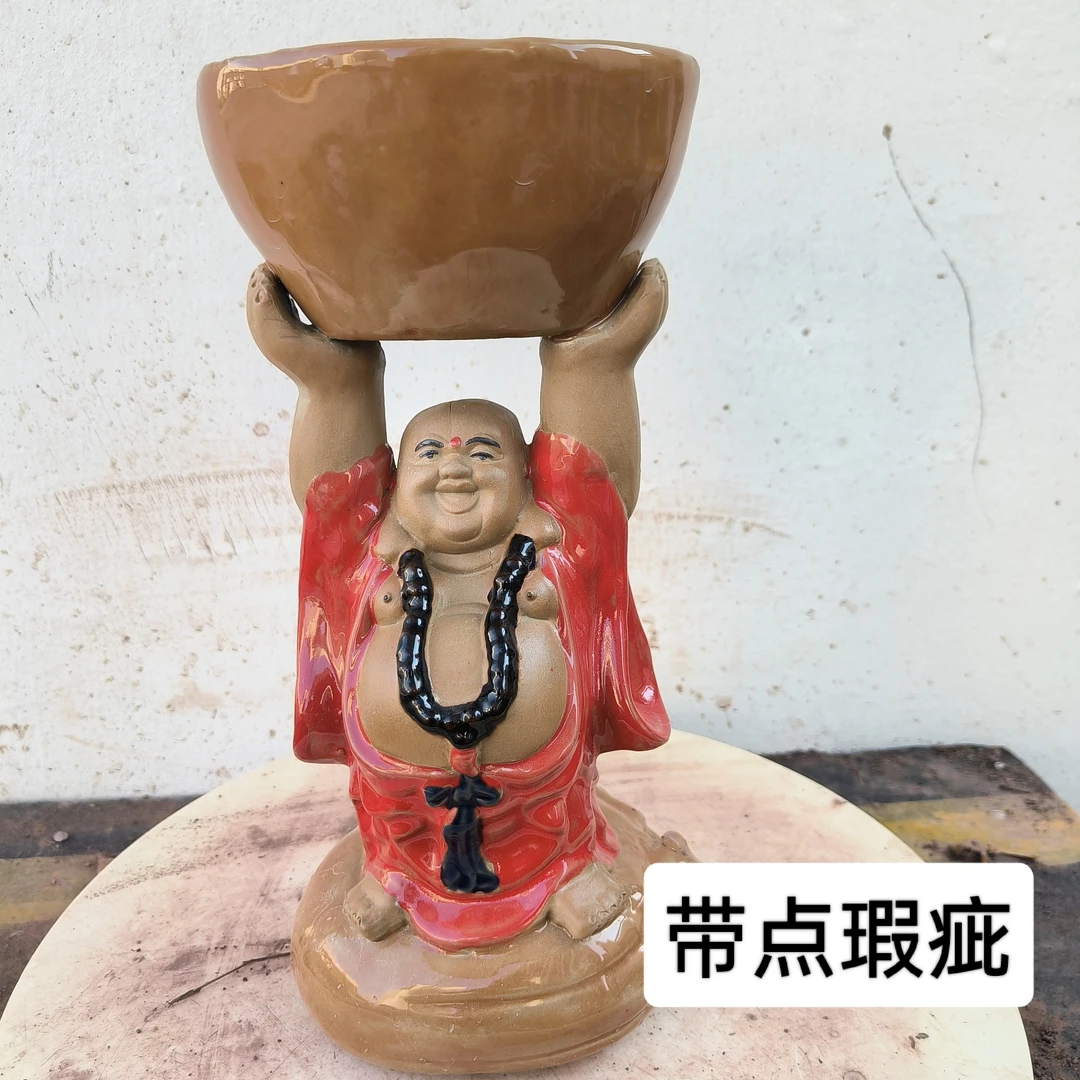 带点瑕疵 弥勒佛举缸创意盆景人物