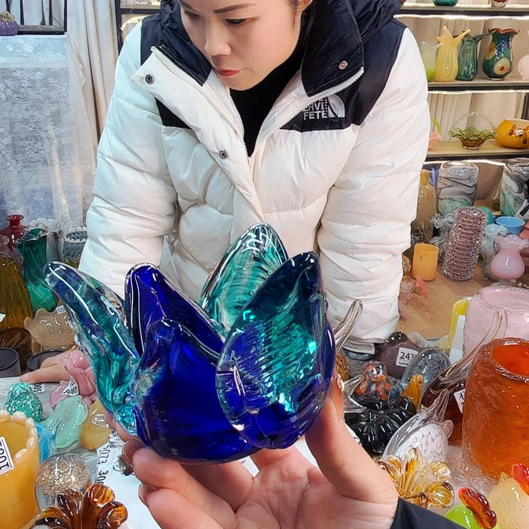 西***姐蓝碗家悦美居琉璃摆件不完美