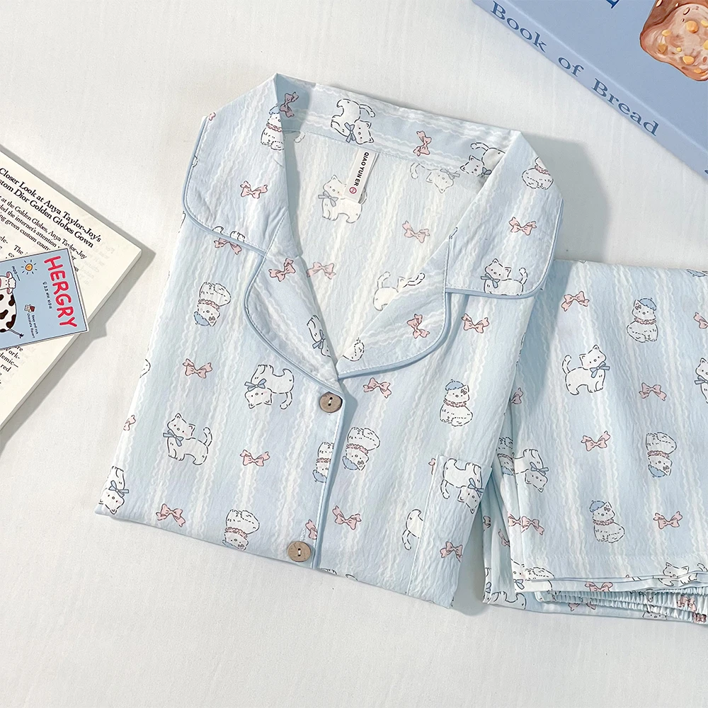 【蝴蝶结猫咪】长袖长裤秋季春秋女款爆款2025新款家居服睡衣推荐
