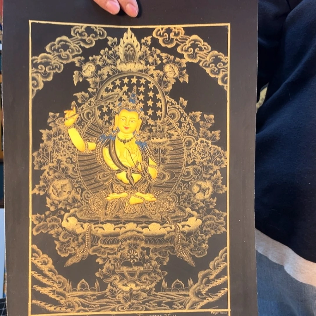 卷轴画手绘唐卡 文殊30*20厘米