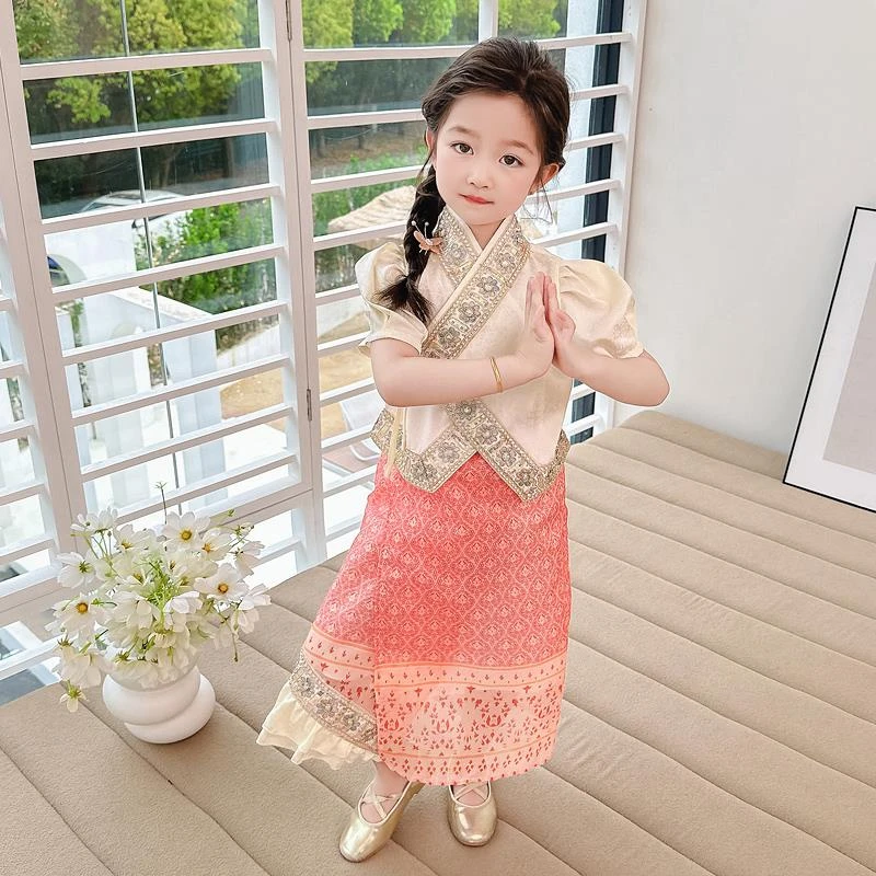 女小童民族风服装连衣裙夏款幼儿少数民族舞蹈表演服女孩傣族服饰