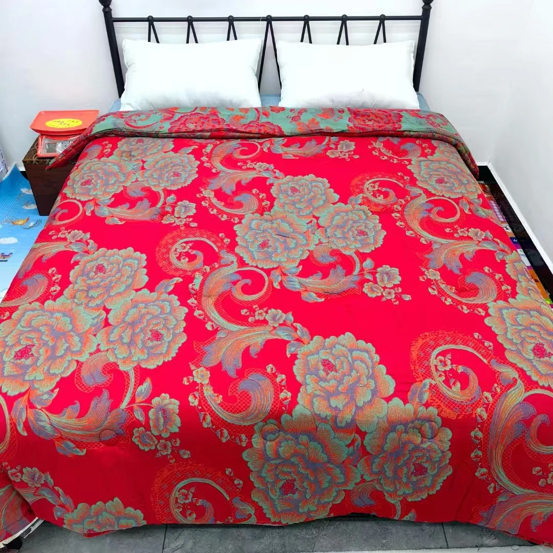 红色大牡丹花--200*230纯棉双层纱加厚被子