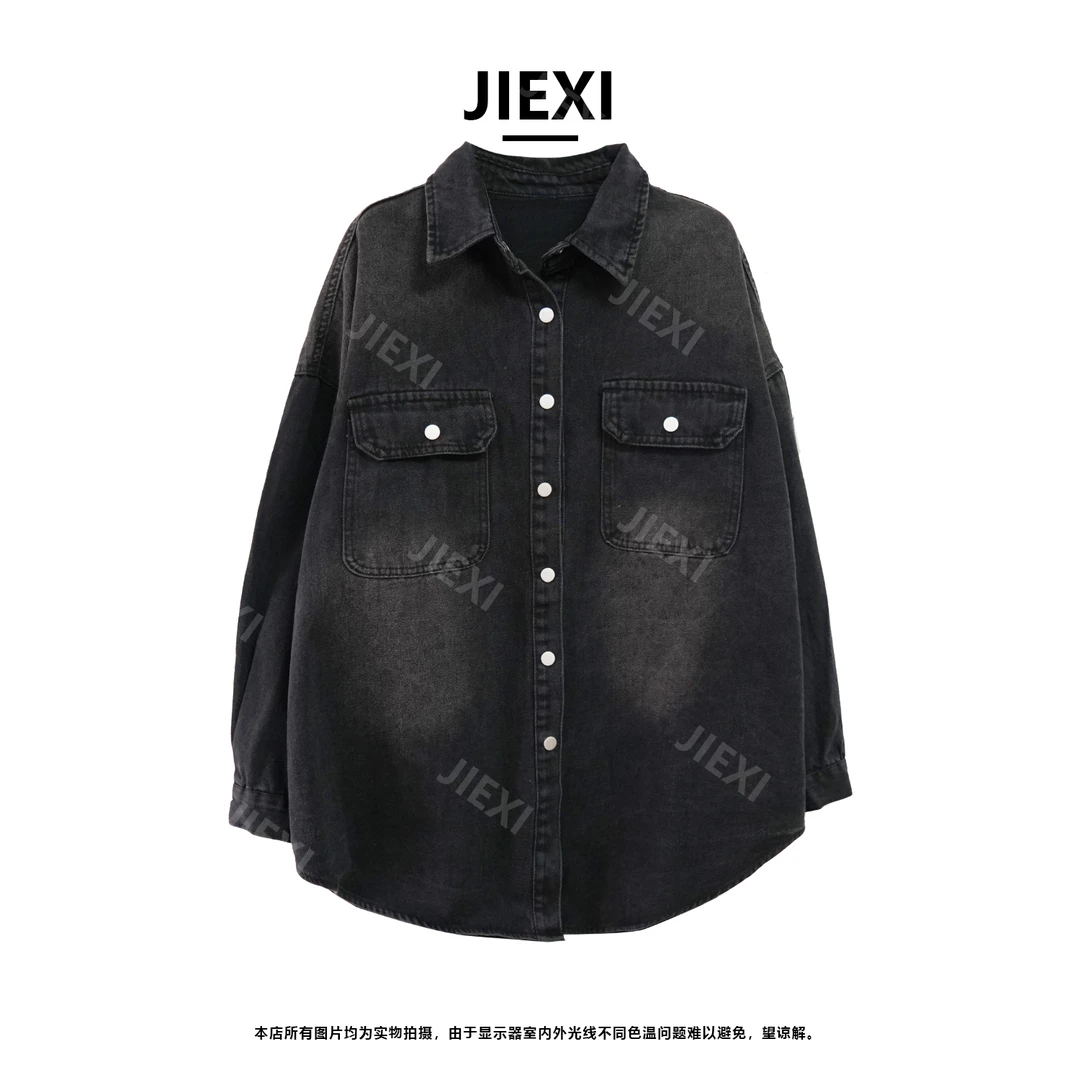 JIEXI设计师大版型韩版重工洗水做旧潮酷百搭衬衫外套jx6807