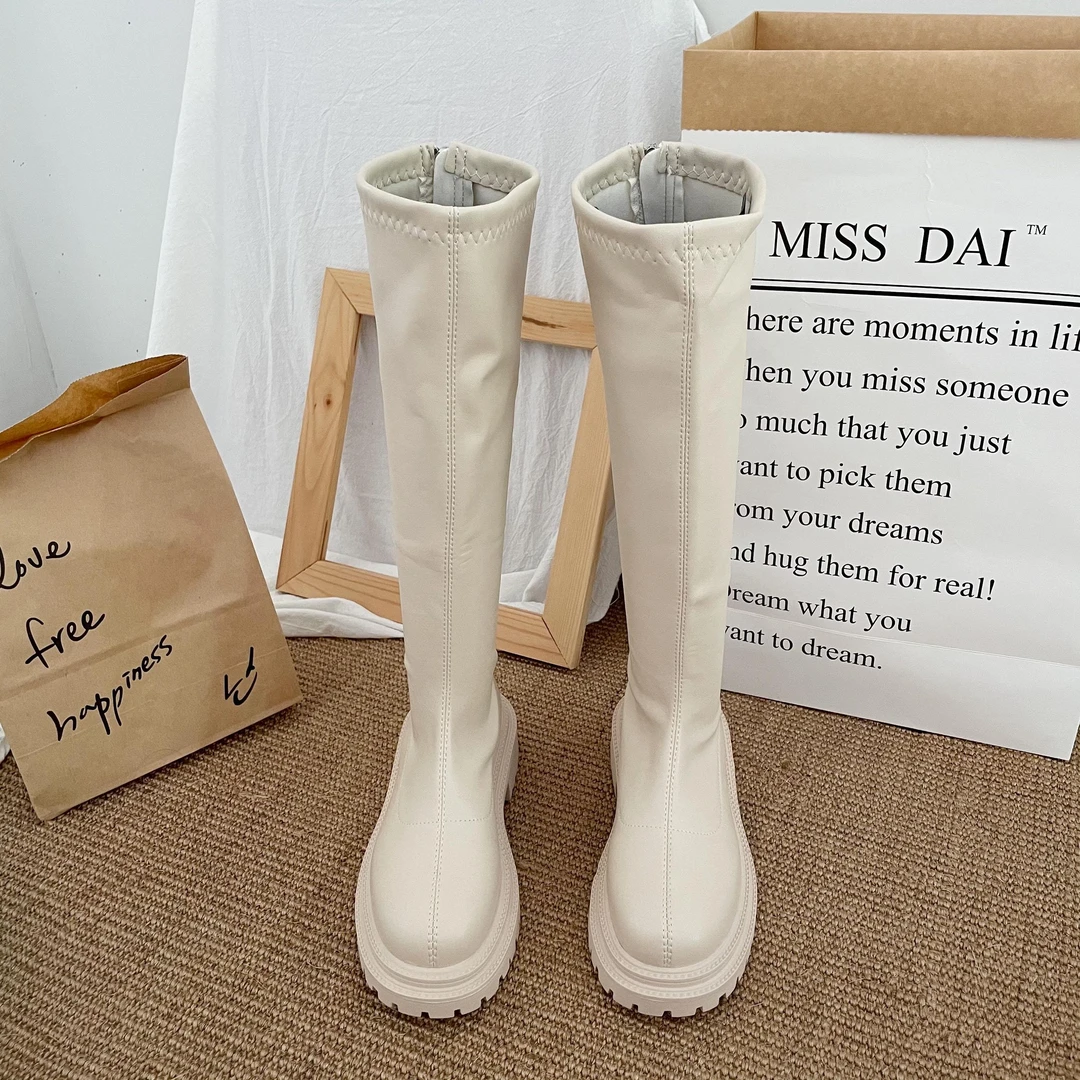 【JTG&SHOES 官方】奶茶色高筒靴女朋克靴子2025春夏新款弹力不过