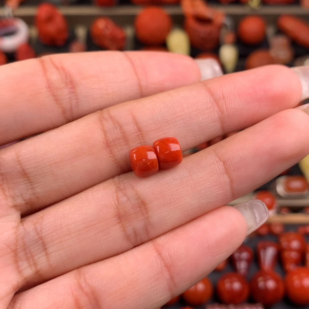 南红玛瑙未镶嵌直切对珠6+