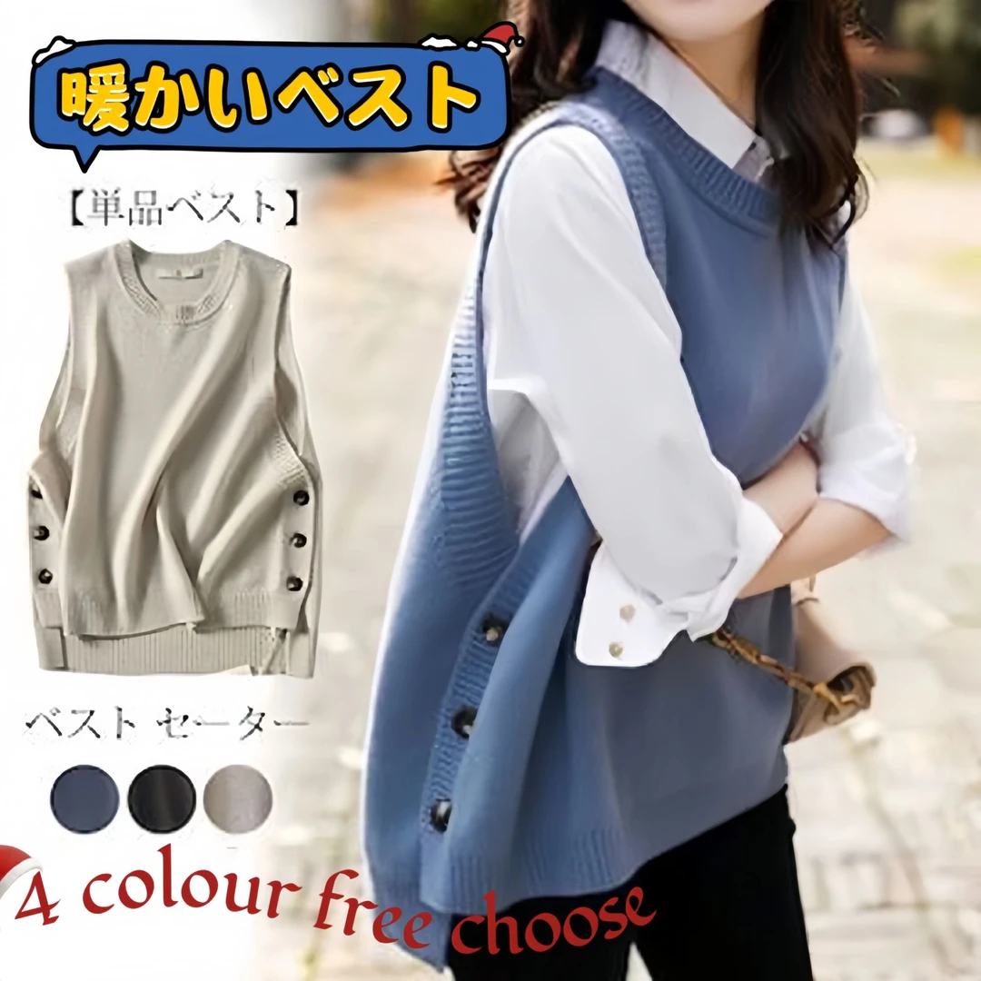 YQBP日系乐天同款宽松版针织马夹外搭保暖百搭精致单品 80-150斤