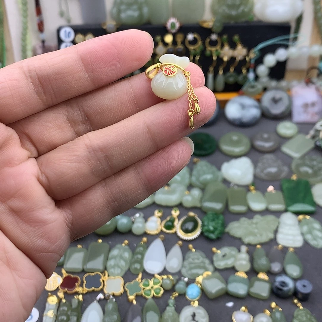 和田玉银S925镶嵌吊坠(不含链)