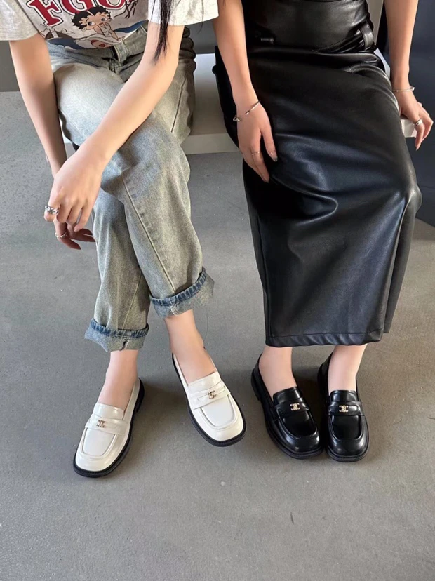 1566-1香港复古英伦风厚底小皮鞋春秋季新款真皮一脚蹬乐福鞋G5