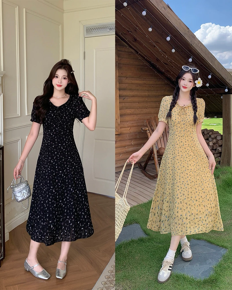 2025夏季新款胖mm大码女时尚度假风碎花连衣裙法式茶歇气质长裙子