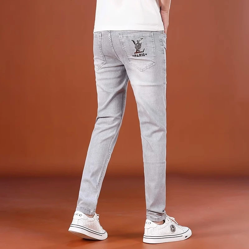高级感灰色牛仔裤男款爆款2025新款夏季薄款修身小脚轻奢休闲长裤