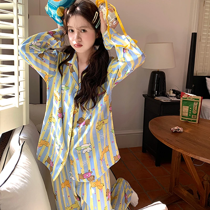 云朵绵卡通日系睡衣少女春秋款长裤长袖透气两件套舒适家居服