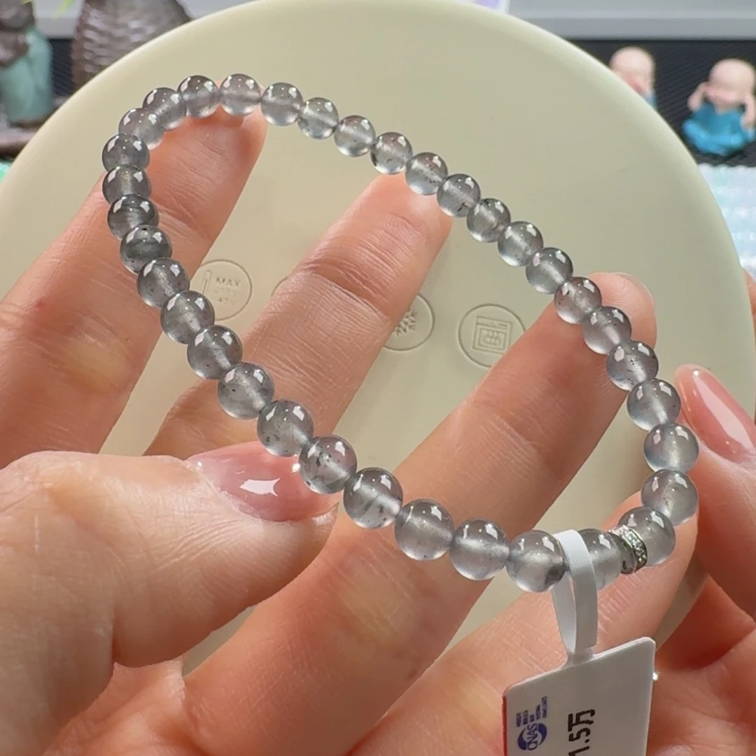 翡翠手链未镶嵌玻璃黑钢单圈5mm
