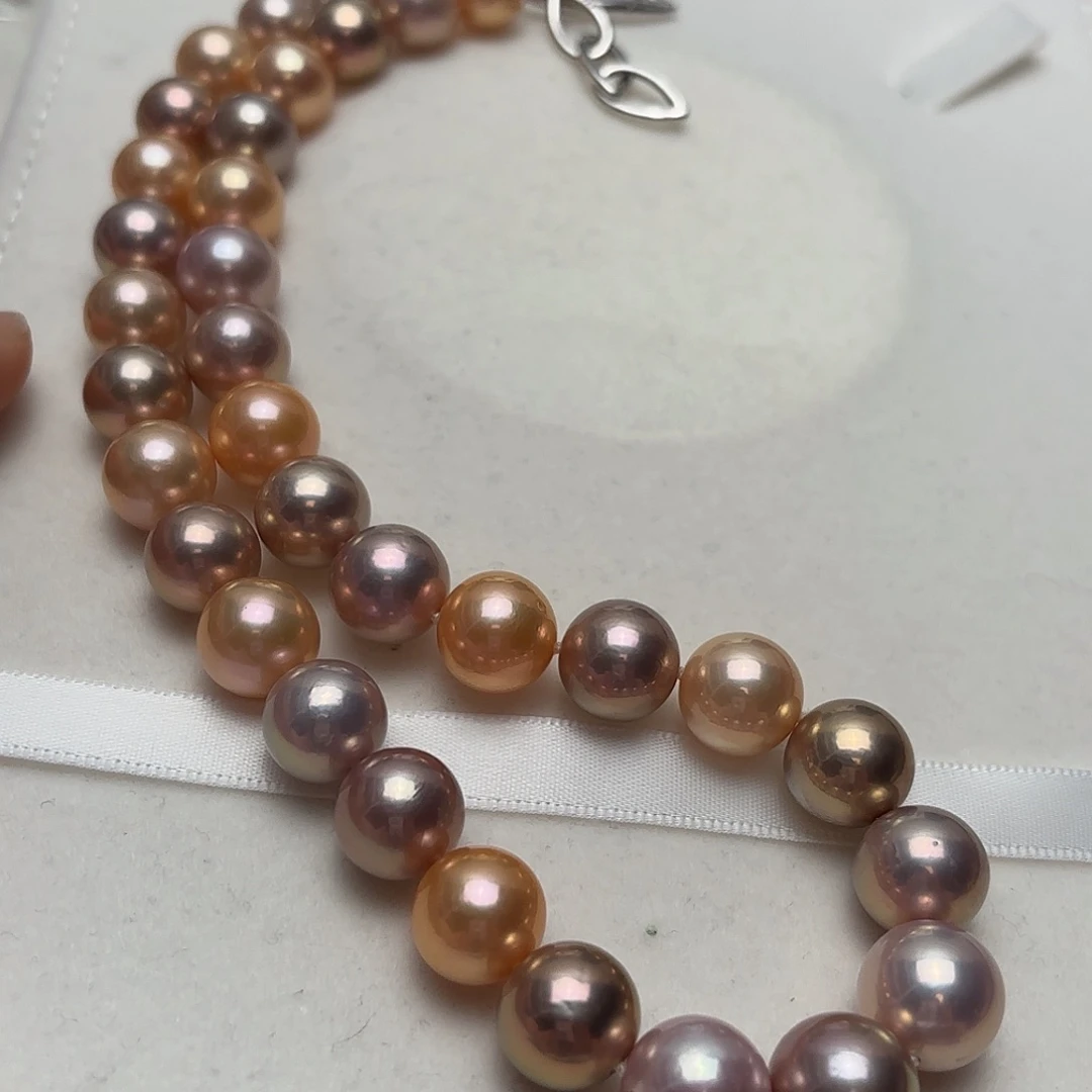 颈饰淡水珍珠银S925镶嵌10-13组圆浓金糖果