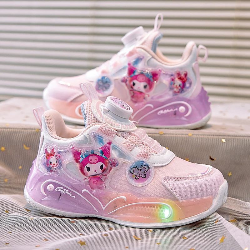 带灯库洛米女童运动鞋2025春季新款爱莎公主鞋女孩运动鞋儿童鞋子
