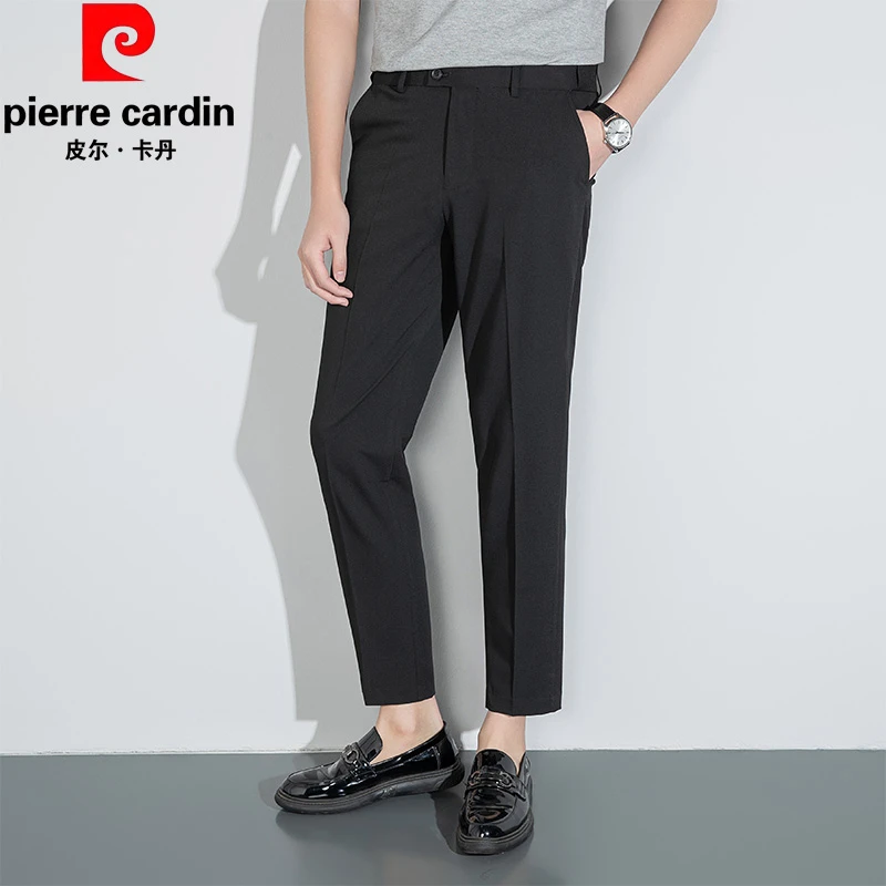 皮尔卡丹夏季薄款商务西裤隐形弹力松紧腰免烫抗皱宽松直筒西裤