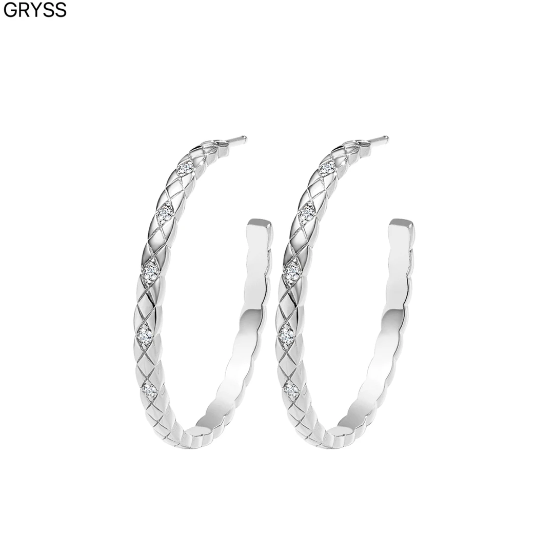 925银莫桑石耳饰 GRYSS 菱格光面钻银耳圈耳环不掉色时尚潮酷MYCY