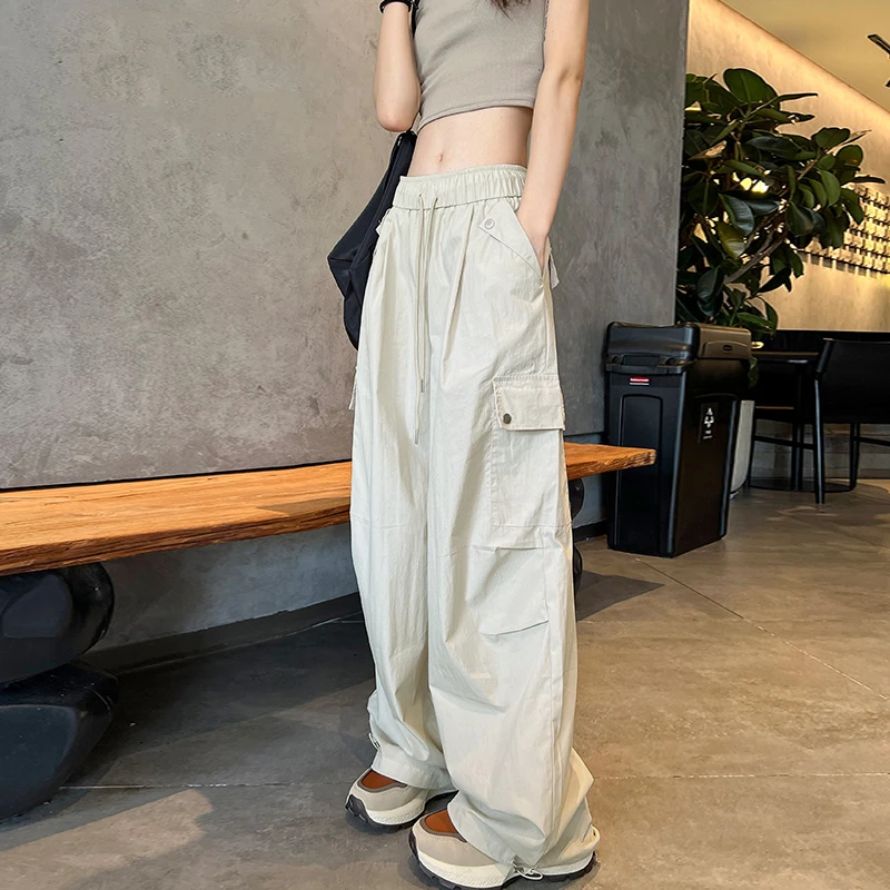 速干工装裤女款爆款2025新款夏季薄款又酷又飒显瘦两穿冰丝阔腿裤