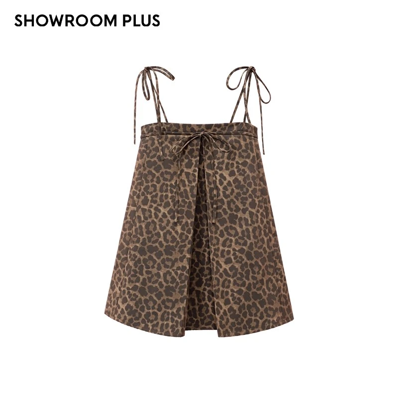 SHOWROOMPLUS 女装时尚慵懒洋气豹纹吊带无袖绑带上衣
