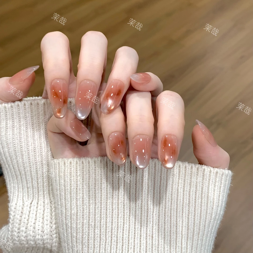 茉哉现货H【云白天光】纯手工定制美甲拆卸穿戴甲A4748