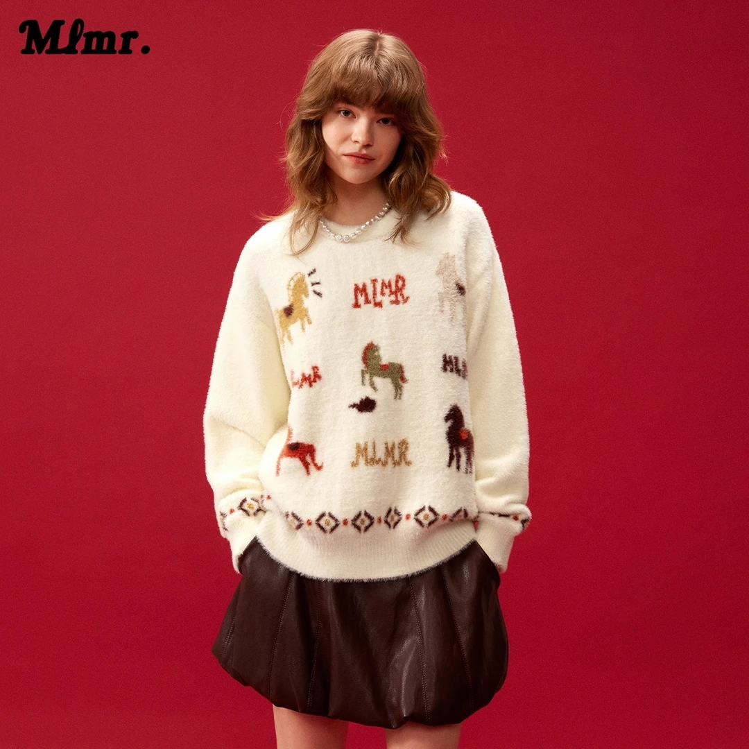 MLMR新款百搭风圆领字母动物提花时尚潮流日常毛衣针织衫女款