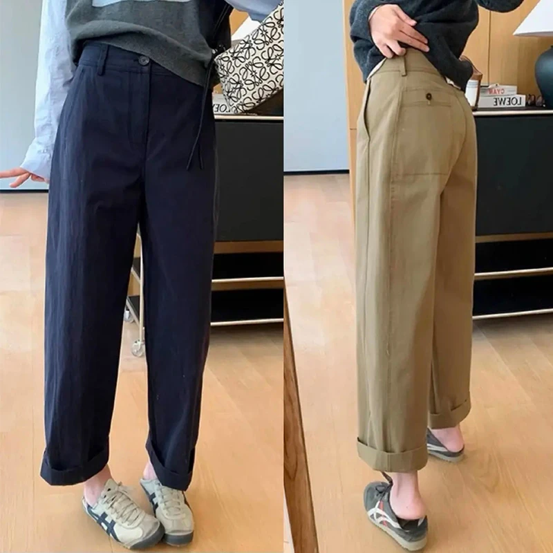 裤子女款爆款2025春季小个子百搭瘦版时尚阔腿裤白色宽松奶奶裤
