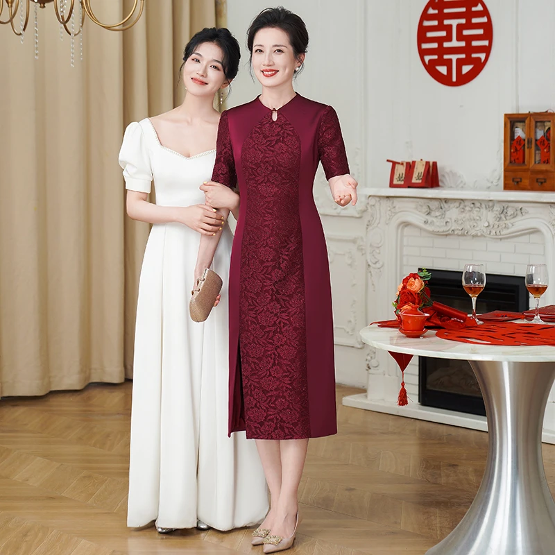 50402喜婆婆婚宴装夏季新款连衣裙子儿子结婚礼喜妈妈礼服裙子