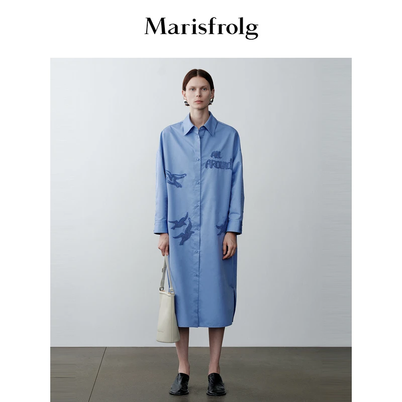 Marisfrolg/玛丝菲尔时尚修身休闲商务通勤长袖连衣裙A1DE34376