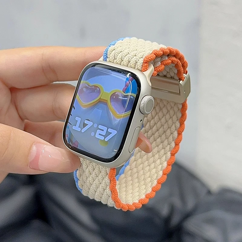 适用苹果手表applewatch新款尼龙编织磁吸高级表带s11表带腕带s10