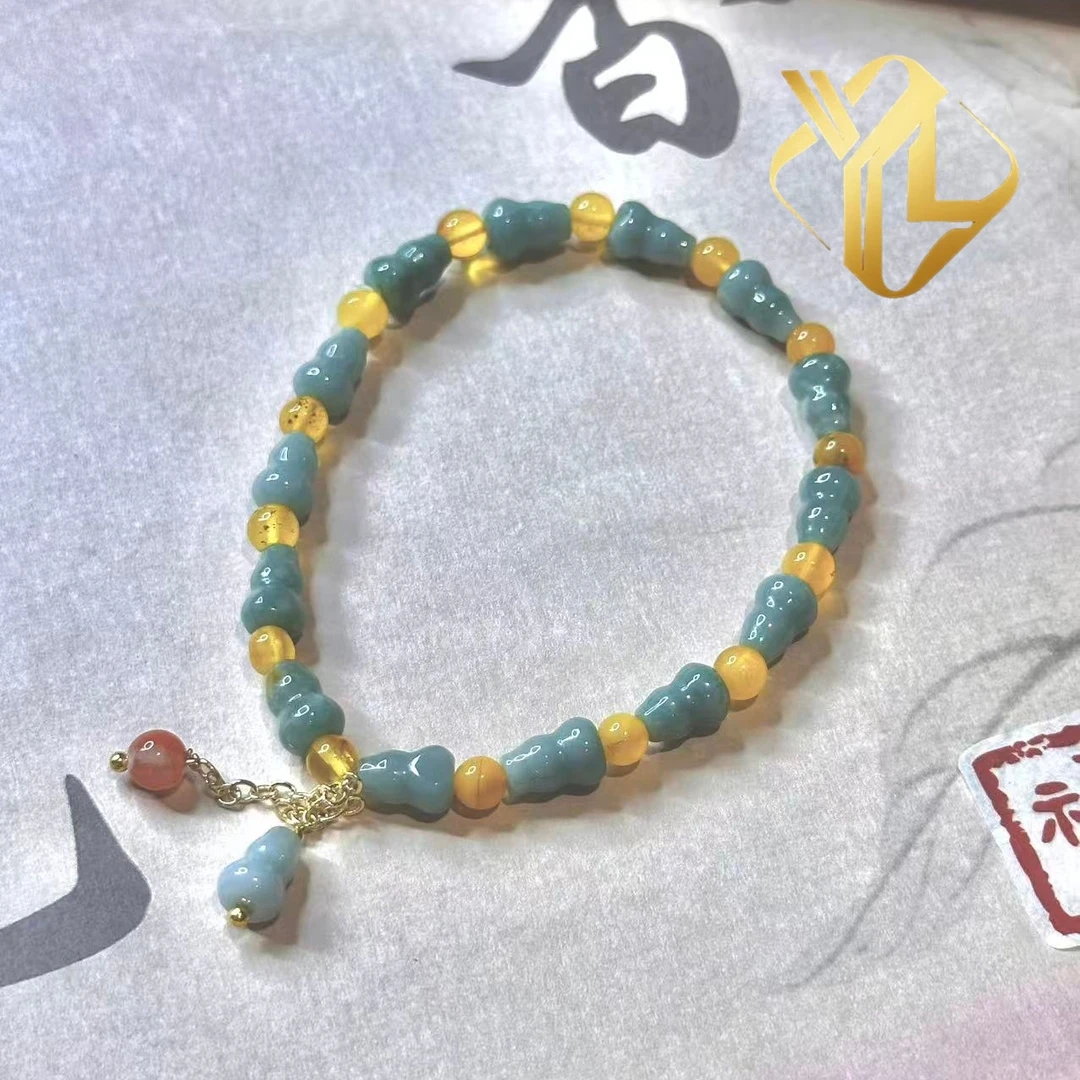 蓝水翡翠葫芦黄水晶手串--sl030
