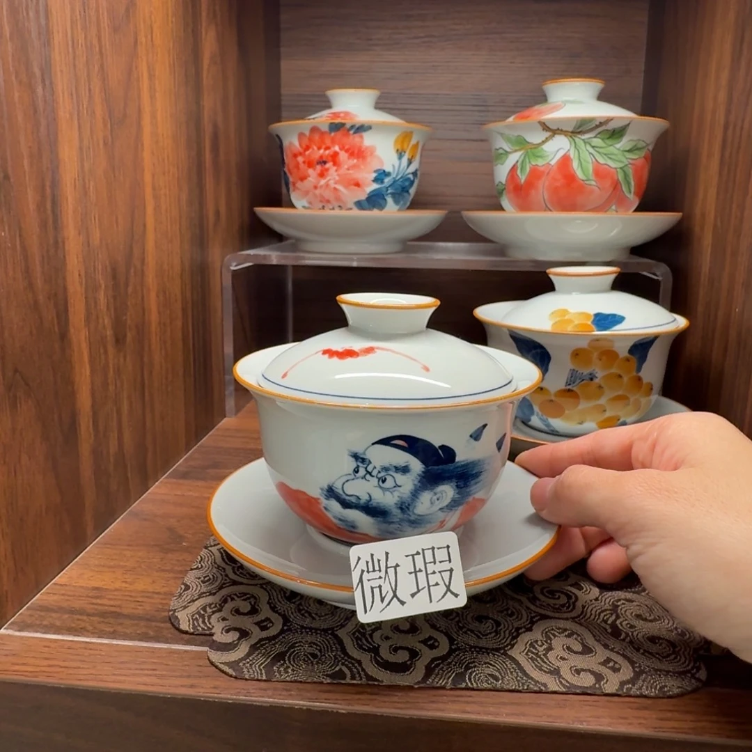 釉下手绘茶具微瑕