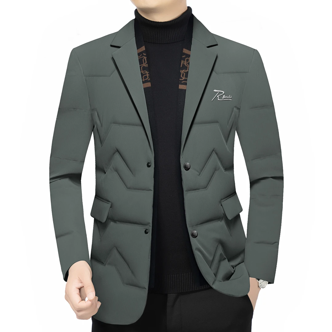 2025新款商务休闲羽绒西服男中年翻领加厚保暖外套男装羽绒西服男