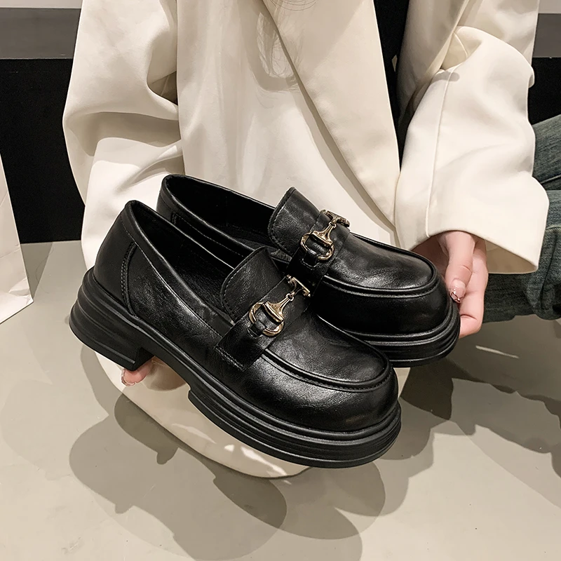 乐福鞋女2025春季厚底增高百搭休闲一脚蹬乐福鞋