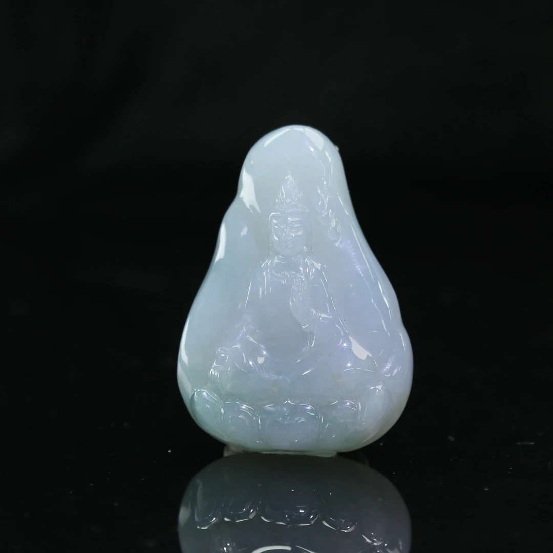 13天然缅甸翡翠A货冰飘花观音/300201/上海嘉禾拍卖