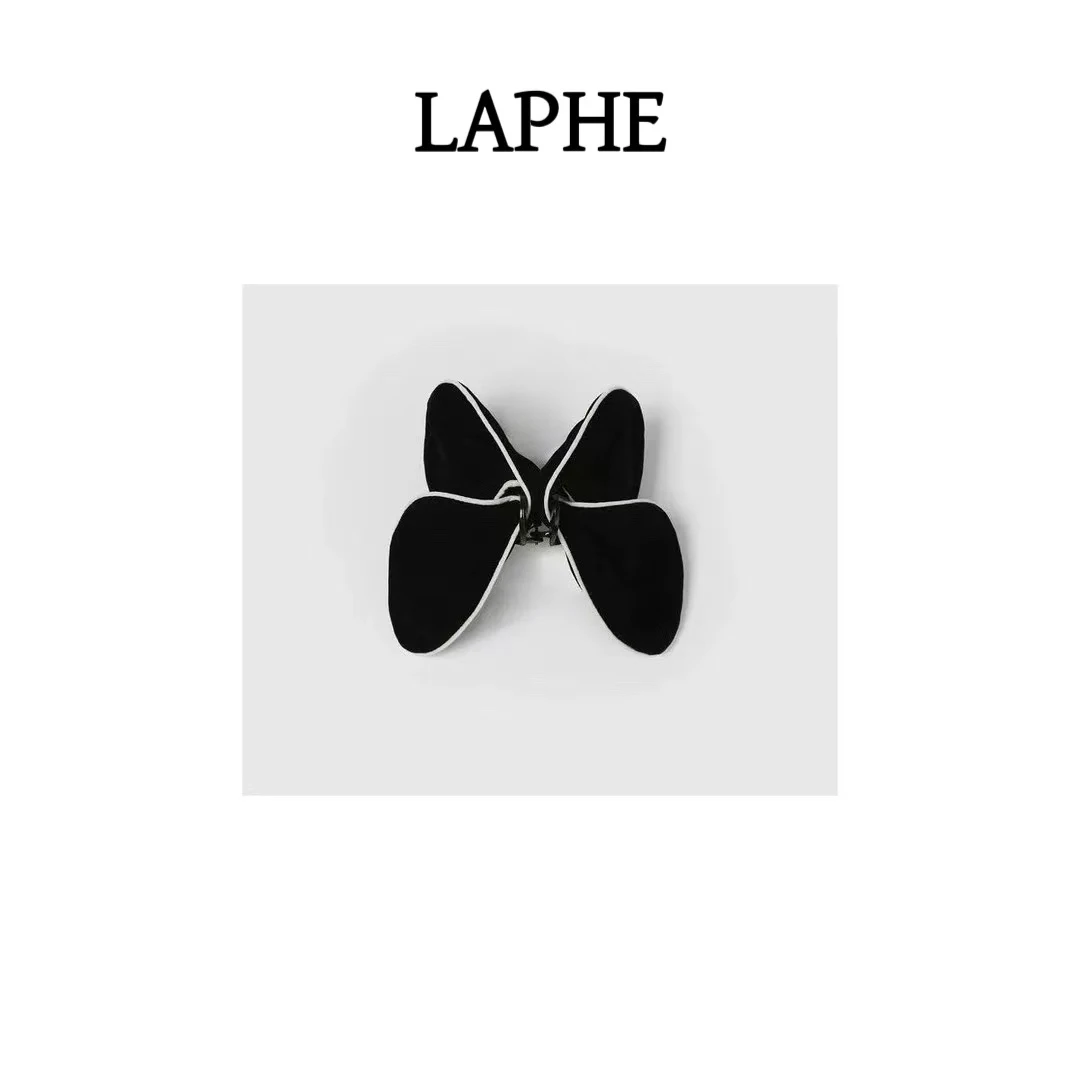 LAPHE 赫本风黑色系植绒抓夹蝴蝶时尚丝绒鲨鱼夹