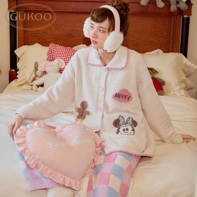 【Gukoo果壳】迪士尼米妮联名冬季半边绒暖绒可外穿甜美家居服套装