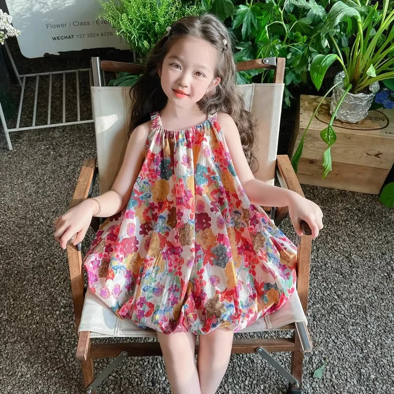 英国MK&DK女童碎花裙2025夏新款儿童吊带连衣裙女宝宝公主裙无袖
