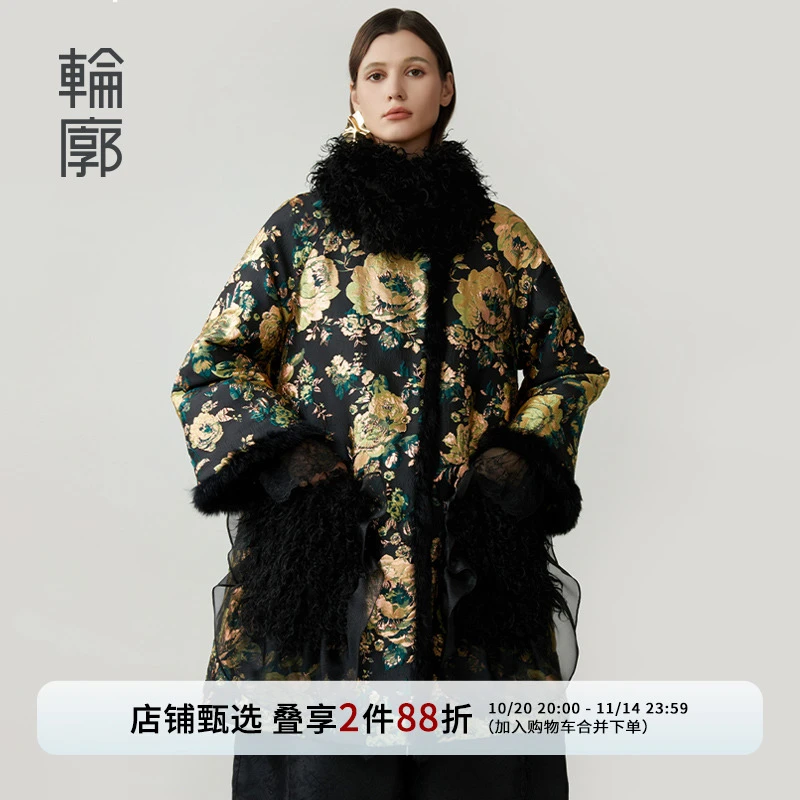 轮廓嘉年华棉服外套气质百搭原创设计提花拼接新中式棉衣L244Y018