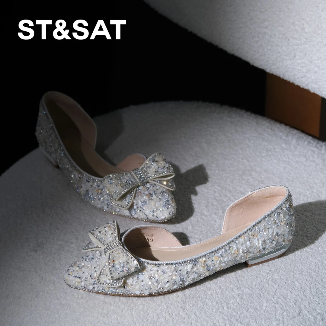 【绮梦蝶舞】星期六女鞋水钻蝴蝶结百搭夏新款仙女气质浅口单鞋1503