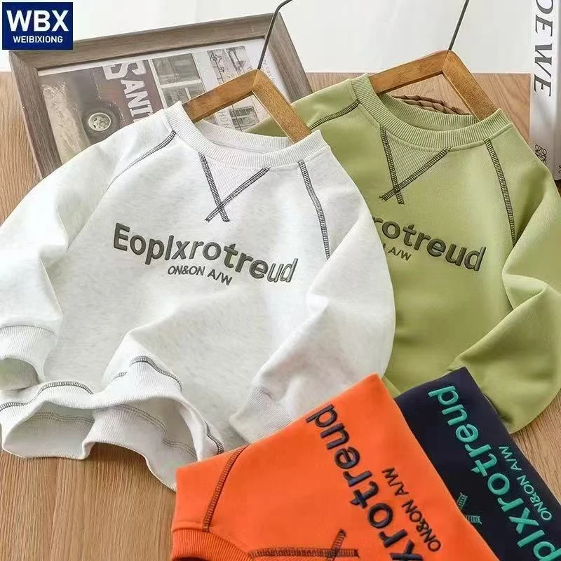 男童卫衣秋季新款中大童刺绣字母圆领上衣中大童韩版宽松运动长袖