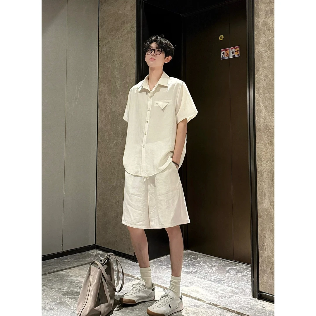 HN潮牌-【新品大上新】夏季薄款日常外穿透气衬衫短袖套装两件套男