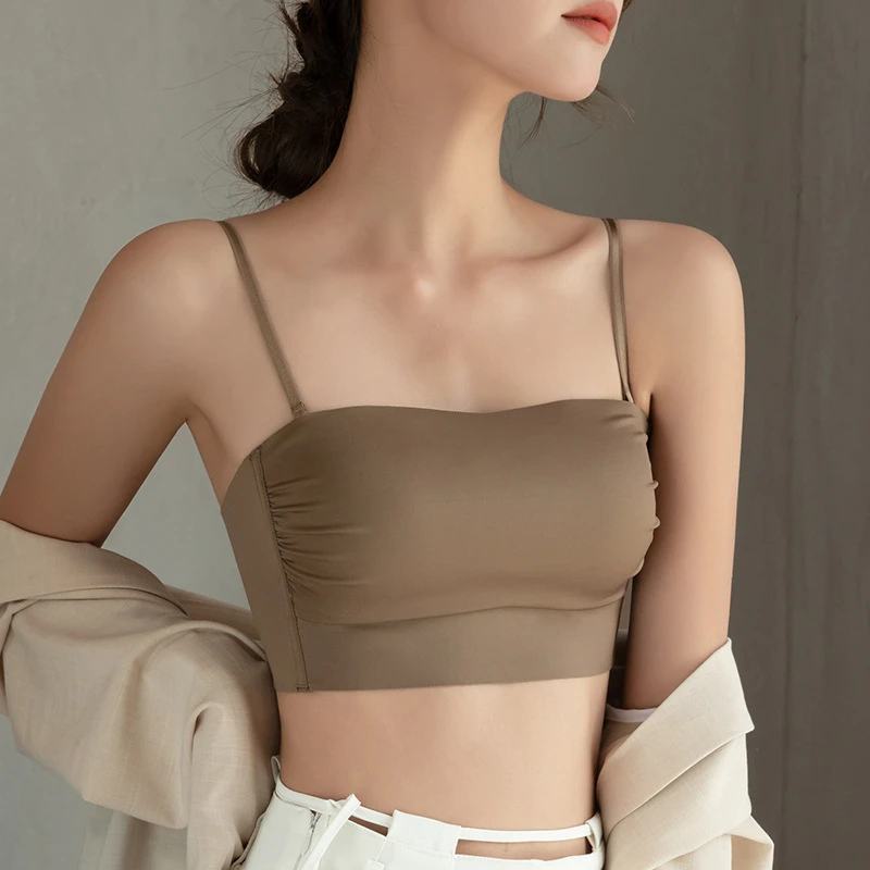 防走光背心薄款内衣无肩带小胸抹胸少女一体大胸显小无痕文胸聚拢