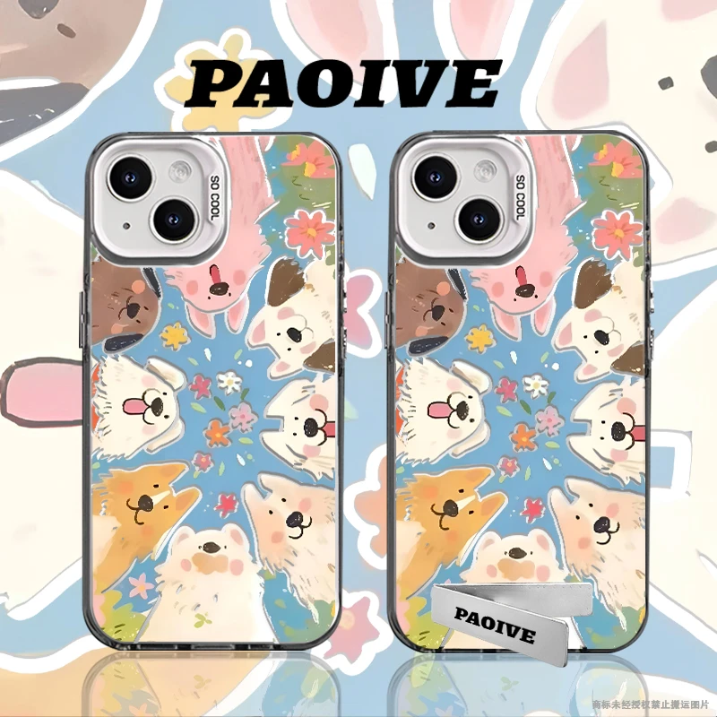 适用苹果华为vivo一加iPhone14小米三星满屏狗狗防摔彩银手机壳