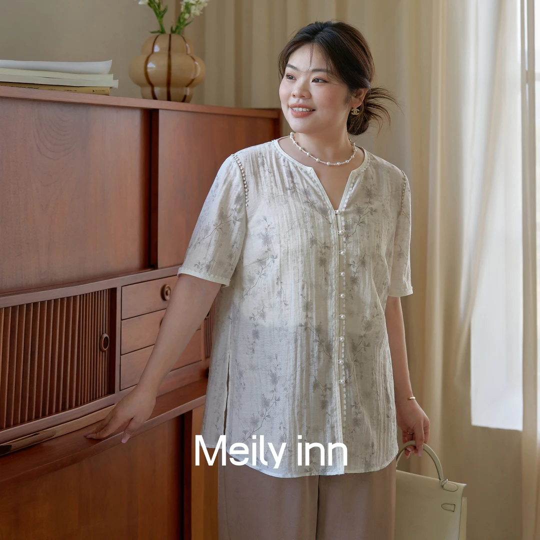 美丽客栈原创高端大码女胖mm短袖衬衫法式小mm大码宽松外搭衬衫