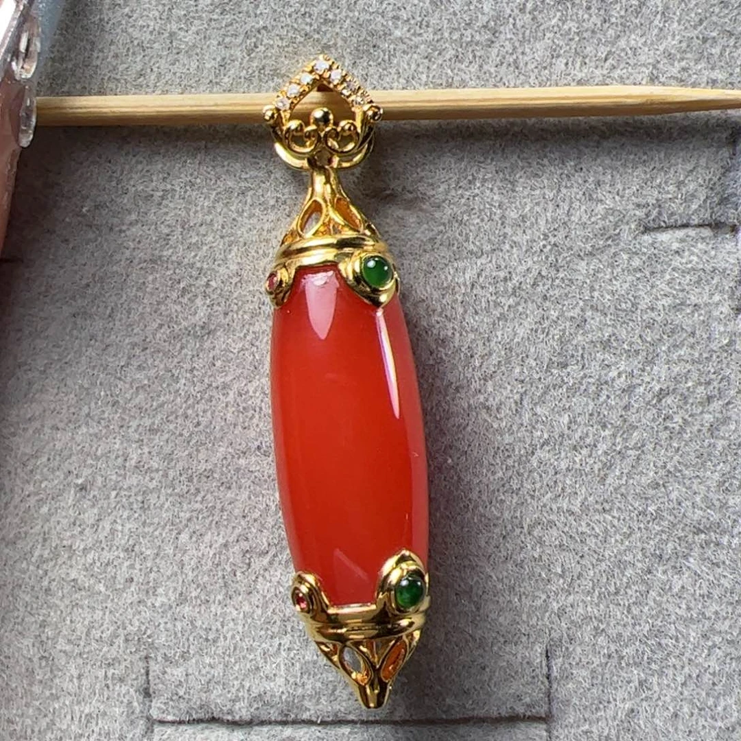 南红玛瑙锁骨珠18K金镶嵌