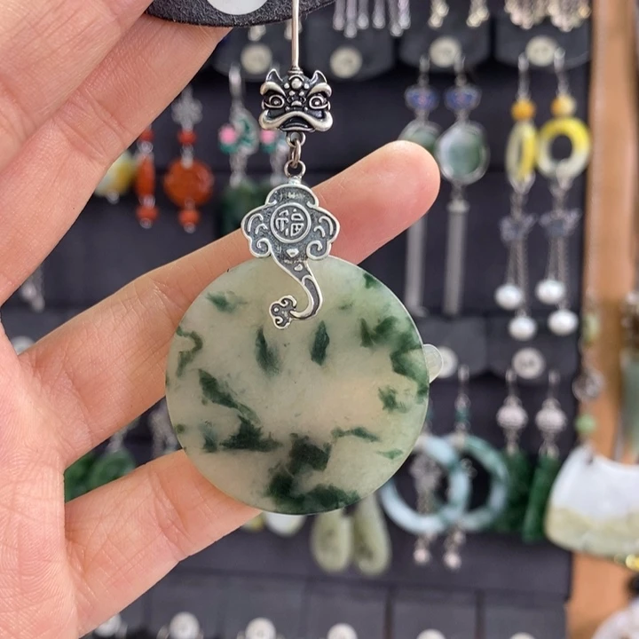 翡翠耳饰银S925镶嵌“****月X30