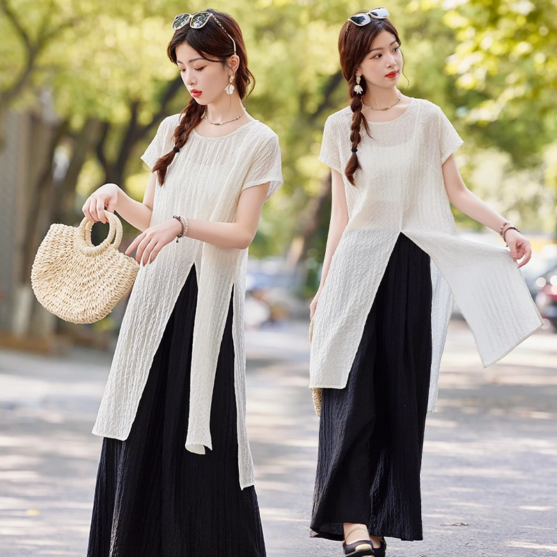 休闲时尚套装女2025夏季新款高级感气质减龄遮肉显瘦阔腿裤两件套