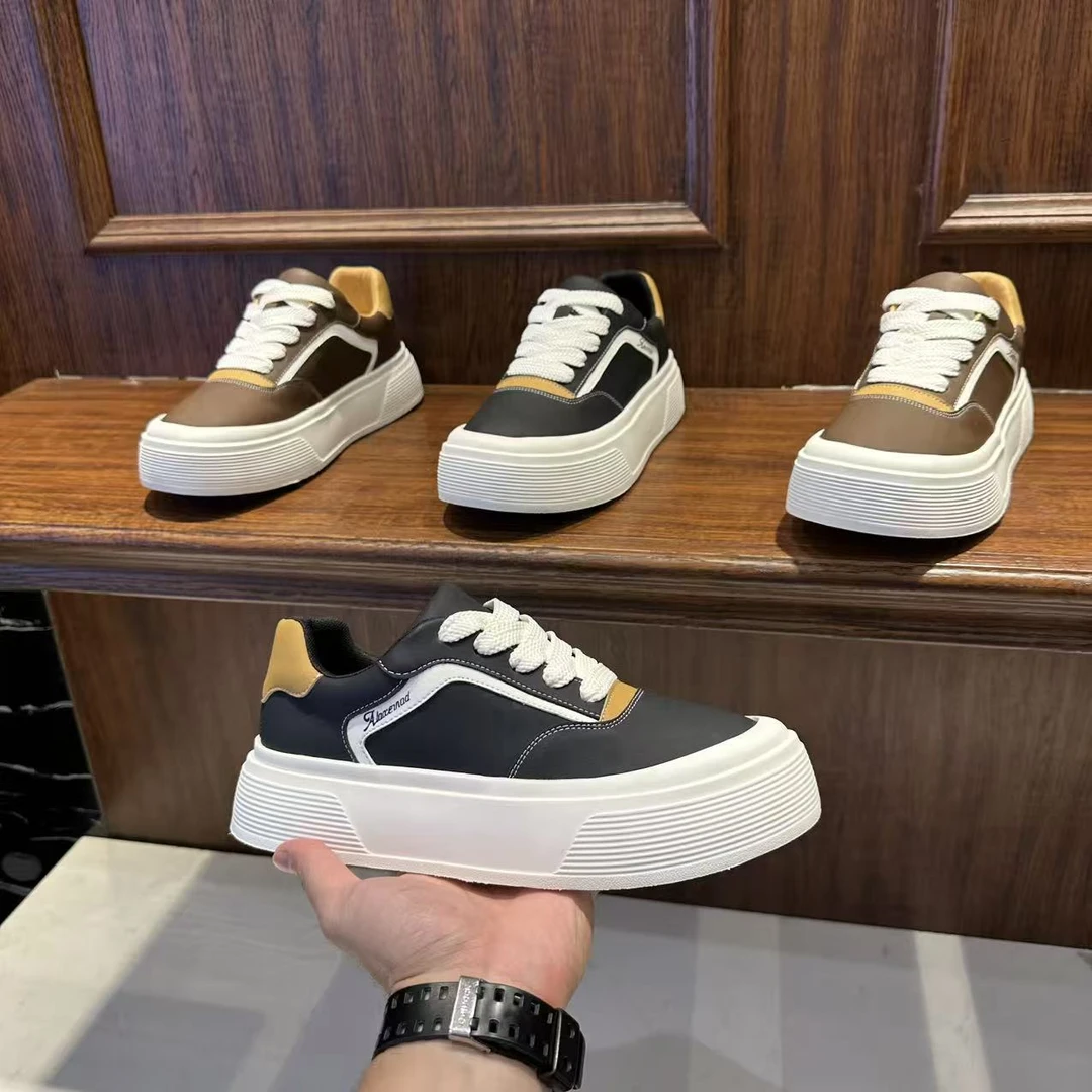 男士鞋皮面厚底增高低帮运动鞋日常百搭休闲鞋舒适轻便韩版男鞋TT